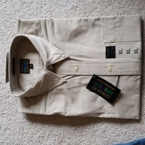 NWT ALEXANDER Julian Colours Button Down tan Shirt Short Sleeves 100% cotton